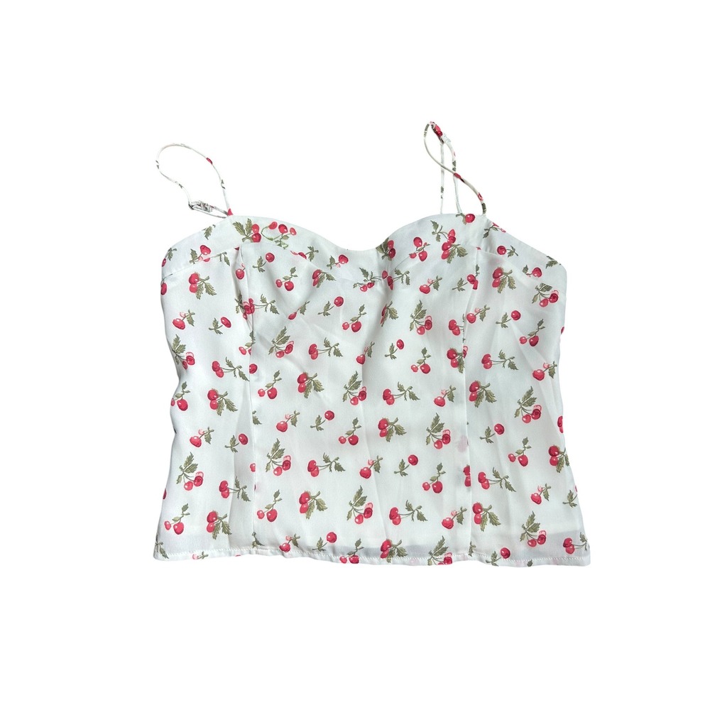 Abercrombie & Fitch Womens Small White Cherry Print Smocked Back Cami Tank Top